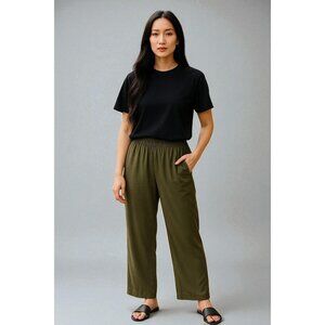 Old Navy High Waist Wide Leg Linen Blend Pants L Olive Green Comfort Waist